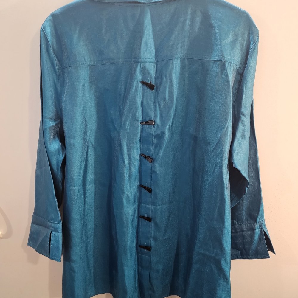 Multiples Women's Vibrant Blue/Green Button-Down … - image 3